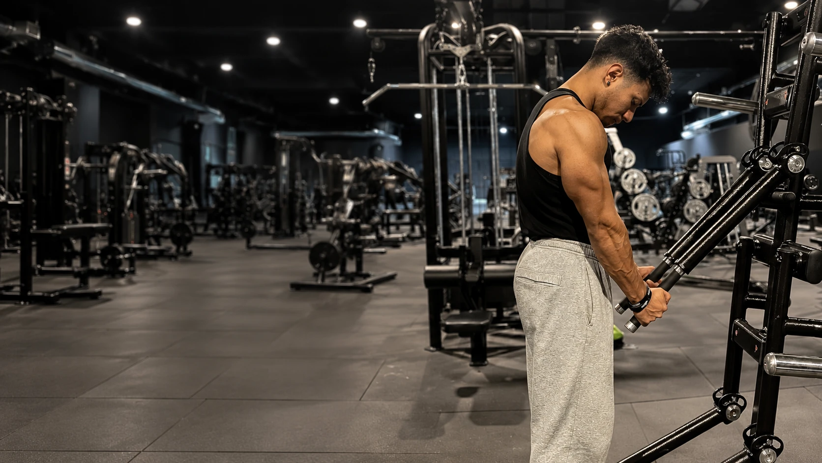 Entrenamiento de fuerza en una máquina de gimnasio, a partir de la fotografía personal del autor
